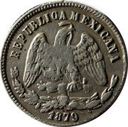Mexico 25 Centavos Radiant Cap & Scales 1879 KM# 406.9 REPUBLICA MEXICANA 1877 coin obverse Mexico 25 Centavos Radiant Cap & Scales 1879 KM# 406.9 REPUBLICA MEXICANA 1877 coin obverse