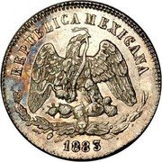 Mexico 25 Centavos Radiant Cap & Scales 1883/2 Ga B/S KM# 406.4 REPUBLICA MEXICANA 1881 coin obverse Mexico 25 Centavos Radiant Cap & Scales 1883/2 Ga B/S KM# 406.4 REPUBLICA MEXICANA 1881 coin obverse