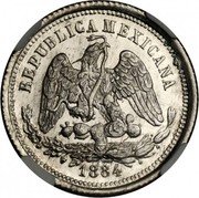 Mexico 25 Centavos Radiant Cap & Scales 1884 L KM# 406 REPUBLICA MEXICANA 1877 coin obverse Mexico 25 Centavos Radiant Cap & Scales 1884 L KM# 406 REPUBLICA MEXICANA 1877 coin obverse