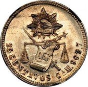 Mexico 25 Centavos Radiant Cap & Scales 1888 M KM# 406.1 LIBERTAD LEY 25 CENTAVOS CA M 902.7 coin reverse Mexico 25 Centavos Radiant Cap & Scales 1888 M KM# 406.1 LIBERTAD LEY 25 CENTAVOS CA M 902.7 coin reverse