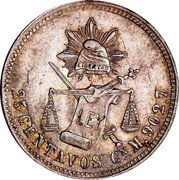 Mexico 25 Centavos Radiant Cap & Scales 1890 Cn M KM# 406.2 LIBERTAD LEY 25 CENTAVOS CN D. 902.7 coin reverse Mexico 25 Centavos Radiant Cap & Scales 1890 Cn M KM# 406.2 LIBERTAD LEY 25 CENTAVOS CN D. 902.7 coin reverse