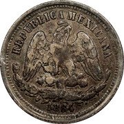 Mexico 25 Centavos Radiant Cap & Scales 1884 KM# 406.7 REPUBLICA MEXICANA 1870 coin obverse Mexico 25 Centavos Radiant Cap & Scales 1884 KM# 406.7 REPUBLICA MEXICANA 1870 coin obverse