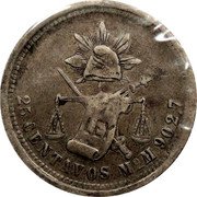 Mexico 25 Centavos Radiant Cap & Scales 1884 KM# 406.7 LIBERTAD LEY 25 CENTAVOS MO C. 902.7 coin reverse Mexico 25 Centavos Radiant Cap & Scales 1884 KM# 406.7 LIBERTAD LEY 25 CENTAVOS MO C. 902.7 coin reverse