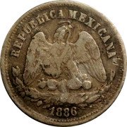 Mexico 25 Centavos Radiant Cap & Scales 1886 Pi R KM# 406.8 REPUBLICA MEXICANA 1883 coin obverse Mexico 25 Centavos Radiant Cap & Scales 1886 Pi R KM# 406.8 REPUBLICA MEXICANA 1883 coin obverse