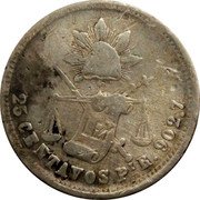 Mexico 25 Centavos Radiant Cap & Scales 1886 Pi R KM# 406.8 LIBERTAD LEY 25 CENTAVOS PI B 902.7 coin reverse Mexico 25 Centavos Radiant Cap & Scales 1886 Pi R KM# 406.8 LIBERTAD LEY 25 CENTAVOS PI B 902.7 coin reverse