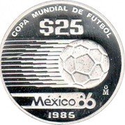 Mexico 25 Pesos FIFA World Cup 1985 Proof KM# 514 COPA MUNDIAL DE FUTBOL $25 MÉXICO 86 MO 1985 coin reverse Mexico 25 Pesos FIFA World Cup 1985 Proof KM# 514 COPA MUNDIAL DE FUTBOL $25 MÉXICO 86 MO 1985 coin reverse