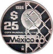 Mexico 25 Pesos FIFA World Cup 1986 Proof KM# 519 1986 $ 25 COPA MUNDIAL DE FÚTBOL MÉXICO86 MO coin reverse Mexico 25 Pesos FIFA World Cup 1986 Proof KM# 519 1986 $ 25 COPA MUNDIAL DE FÚTBOL MÉXICO86 MO coin reverse