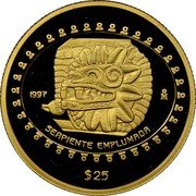 Mexico 25 Pesos Feathered Serpent 1997 KM# 624 1997 MO SERPIENTE EMPLUMADA $25 coin reverse Mexico 25 Pesos Feathered Serpent 1997 KM# 624 1997 MO SERPIENTE EMPLUMADA $25 coin reverse