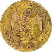 Mexico 4 Escudos Cap on Stick and Open Book 1832 Do RM/LR KM# 381.1 REPUBLICA MEXICANA. coin obverse Mexico 4 Escudos Cap on Stick and Open Book 1832 Do RM/LR KM# 381.1 REPUBLICA MEXICANA. coin obverse