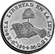 Mexico 4 Escudos Cap on Stick and Open Book 1844 Ga MC KM# 381.2 LA LIBERTAD EN LA LEY 4E.GA 1844 MC 21QS coin reverse Mexico 4 Escudos Cap on Stick and Open Book 1844 Ga MC KM# 381.2 LA LIBERTAD EN LA LEY 4E.GA 1844 MC 21QS coin reverse
