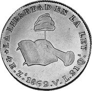 Mexico 4 Escudos Cap on Stick and Open Book 1862 KM# 381.8 LA LIBERTAD EN LA LEY 4E.ZS 1862.VL 21QS coin reverse Mexico 4 Escudos Cap on Stick and Open Book 1862 KM# 381.8 LA LIBERTAD EN LA LEY 4E.ZS 1862.VL 21QS coin reverse