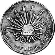 Mexico 4 Reales (Radiant Cap) KM# 375.7 LIBERTAD 4 R. O. 1861. ER 10 DS. 20 GS coin reverse