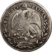Mexico 4 Reales Radiant Cap 1844 KM# 375.2 REPUBLICA MEXICANA. coin obverse Mexico 4 Reales Radiant Cap 1844 KM# 375.2 REPUBLICA MEXICANA. coin obverse