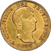 Mexico 4 Scudos Augustin I 1823 KM# 312 AUGUSTINUS DEI PROVIDENTIA MO 1823 coin obverse Mexico 4 Scudos Augustin I 1823 KM# 312 AUGUSTINUS DEI PROVIDENTIA MO 1823 coin obverse