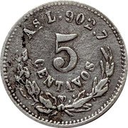 Mexico 5 Centavos Eagle. Circulation Coin 1876 KM# 398 AS L. 902,7 5 CENTAVOS coin reverse Mexico 5 Centavos Eagle. Circulation Coin 1876 KM# 398 AS L. 902,7 5 CENTAVOS coin reverse