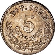 Mexico 5 Centavos Eagle. Circulation Coin 1877 KM# 398.3 DO C 902.7 5 CENTAVOS coin reverse Mexico 5 Centavos Eagle. Circulation Coin 1877 KM# 398.3 DO C 902.7 5 CENTAVOS coin reverse