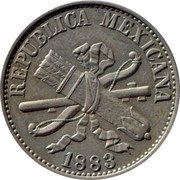 Mexico 5 Centavos Crossed Bow and Quiver 1883 KM# 399 REPUBLICA MEXICANA 1882 coin obverse Mexico 5 Centavos Crossed Bow and Quiver 1883 KM# 399 REPUBLICA MEXICANA 1882 coin obverse
