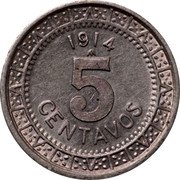 Mexico 5 Centavos Circulation Coin 1914 KM# 421 1905 M 5 CENTAVOS coin reverse Mexico 5 Centavos Circulation Coin 1914 KM# 421 1905 M 5 CENTAVOS coin reverse