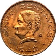Mexico 5 Centavos Circulation Coin 1942 KM# 424 CINCO CENTAVOS MO 1955 coin reverse Mexico 5 Centavos Circulation Coin 1942 KM# 424 CINCO CENTAVOS MO 1955 coin reverse