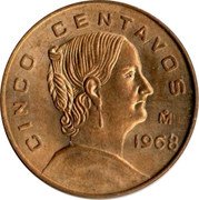 Mexico 5 Centavos Circulation Coin 1968 KM# 426 CINCO CENTAVOS MO 1964 coin reverse Mexico 5 Centavos Circulation Coin 1968 KM# 426 CINCO CENTAVOS MO 1964 coin reverse