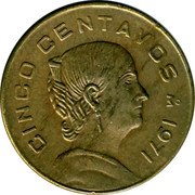 Mexico 5 Centavos Circulation Coin 1971 Mo KM# 427 CINCO CENTAVOS MO 1970 coin reverse Mexico 5 Centavos Circulation Coin 1971 Mo KM# 427 CINCO CENTAVOS MO 1970 coin reverse