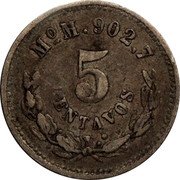 Mexico 5 Centavos Eagle. Circulation Coin 1888 KM# 398.7 MO M 902.7 5 CENTAVOS coin reverse Mexico 5 Centavos Eagle. Circulation Coin 1888 KM# 398.7 MO M 902.7 5 CENTAVOS coin reverse