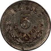 Mexico 5 Centavos Eagle. Circulation Coin 1890 Zs Z KM# 398.10 ZS Z. 902,7 5 CENTAVOS coin reverse Mexico 5 Centavos Eagle. Circulation Coin 1890 Zs Z KM# 398.10 ZS Z. 902,7 5 CENTAVOS coin reverse