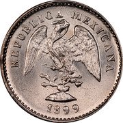 Mexico 5 Centavos Eagle. Circulation Coin 1899 Cn Q KM# 400 REPUBLICA MEXICANA 1899 coin obverse Mexico 5 Centavos Eagle. Circulation Coin 1899 Cn Q KM# 400 REPUBLICA MEXICANA 1899 coin obverse