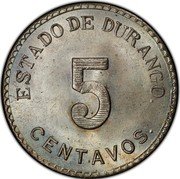 Mexico 5 Centavos Durango Revolutionary 1914 KM# 634b ESTADO DE DURANGO 5 CENTAVOS coin reverse Mexico 5 Centavos Durango Revolutionary 1914 KM# 634b ESTADO DE DURANGO 5 CENTAVOS coin reverse