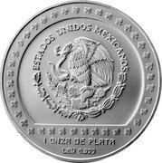 Mexico 5 Nuevos Pesos Xochipilli 1993 KM# 647 ESTADOS UNIDOS MEXICANOS 1 ONZA DE PLATA LEY 0.999 coin obverse
