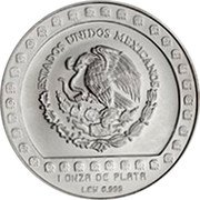 Mexico 5 Nuevos Pesos Eagle Warrior 1993 KM# 646 ESTADOS UNIDOS MEXICANOS 1 ONZA DE PLATA LEY 0.999 coin obverse