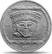 Mexico 5 Nuevos Pesos Carita Sonriente 1993 KM# 584 1993 MO CARITA SONRIENTE N$5 coin reverse Mexico 5 Nuevos Pesos Carita Sonriente 1993 KM# 584 1993 MO CARITA SONRIENTE N$5 coin reverse