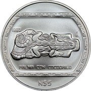 Mexico 5 Nuevos Pesos Palma Con Cocodrilo 1993 KM# 582 1993 MO PALMA CON COCODRILO N$5 coin reverse Mexico 5 Nuevos Pesos Palma Con Cocodrilo 1993 KM# 582 1993 MO PALMA CON COCODRILO N$5 coin reverse
