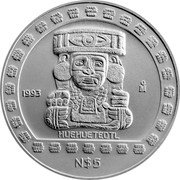 Mexico 5 Nuevos Pesos Huehueteotl 1993 KM# 649 1993 MO HUEHUETEOTL N$5 coin reverse Mexico 5 Nuevos Pesos Huehueteotl 1993 KM# 649 1993 MO HUEHUETEOTL N$5 coin reverse