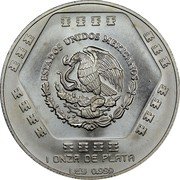 Mexico 5 Nuevos Pesos Chaac Mool 1994 KM# 574 ESTADOS UNIDOS MEXICANOS 1 ONZA DE PLATA LEY 0.999 coin obverse Mexico 5 Nuevos Pesos Chaac Mool 1994 KM# 574 ESTADOS UNIDOS MEXICANOS 1 ONZA DE PLATA LEY 0.999 coin obverse