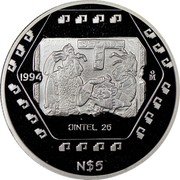 Mexico 5 Nuevos Pesos Dintel 26 1994 KM# 578 1994 MO DINTEL 26 N$5 coin reverse Mexico 5 Nuevos Pesos Dintel 26 1994 KM# 578 1994 MO DINTEL 26 N$5 coin reverse