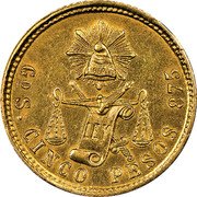 Mexico 5 Pesos Radiant Cap & Scales 1871 Go S KM# 412.4 LIBERTAD LEY GO S CINCO PESOS 875 coin reverse Mexico 5 Pesos Radiant Cap & Scales 1871 Go S KM# 412.4 LIBERTAD LEY GO S CINCO PESOS 875 coin reverse