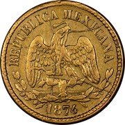 Mexico 5 Pesos Radiant Cap & Scales 1874 KM# 412.5 REPUBLICA MEXICANA 1874 coin obverse Mexico 5 Pesos Radiant Cap & Scales 1874 KM# 412.5 REPUBLICA MEXICANA 1874 coin obverse