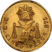 Mexico 5 Pesos Radiant Cap & Scales 1879 KM# 412.3 LIBERTAD LEY DO R CINCO PESOS 875 coin reverse Mexico 5 Pesos Radiant Cap & Scales 1879 KM# 412.3 LIBERTAD LEY DO R CINCO PESOS 875 coin reverse