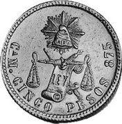 Mexico 5 Pesos Radiant Cap & Scales 1888 KM# 412.1 LIBERTAD LEY CA M CINCO PESOS 875 coin reverse Mexico 5 Pesos Radiant Cap & Scales 1888 KM# 412.1 LIBERTAD LEY CA M CINCO PESOS 875 coin reverse