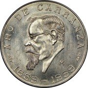 Mexico 5 Pesos Centennial of Carranza's Birth 1959 KM# 471 AÑO DE CARRANZA MO 1859-1959 coin reverse Mexico 5 Pesos Centennial of Carranza's Birth 1959 KM# 471 AÑO DE CARRANZA MO 1859-1959 coin reverse