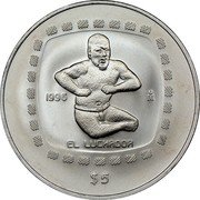 Mexico 5 Pesos Figure of a Wrestler 1996 KM# 597 1996 MO EL LUCHADOR $5 coin reverse Mexico 5 Pesos Figure of a Wrestler 1996 KM# 597 1996 MO EL LUCHADOR $5 coin reverse