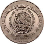 Mexico 5 Pesos Jugador de Pelota 1997 KM# 622 ESTADOS UNIDOS MEXICANOS 1 ONZA DE PLATA LEY 0.999 coin obverse
