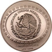 Mexico 5 Pesos Vasija 1997 KM# 621 ESTADOS UNIDOS MEXICANOS 1 ONZA DE PLATA LEY 0.999 coin obverse Mexico 5 Pesos Vasija 1997 KM# 621 ESTADOS UNIDOS MEXICANOS 1 ONZA DE PLATA LEY 0.999 coin obverse