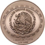 Mexico 5 Pesos Disc of Death 1997 KM# 619 ESTADOS UNIDOS MEXICANOS 1 ONZA DE PLATA LEY 0.999 coin obverse Mexico 5 Pesos Disc of Death 1997 KM# 619 ESTADOS UNIDOS MEXICANOS 1 ONZA DE PLATA LEY 0.999 coin obverse