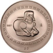 Mexico 5 Pesos Vasija 1997 KM# 621 1997 MO VASIJA $5 coin reverse Mexico 5 Pesos Vasija 1997 KM# 621 1997 MO VASIJA $5 coin reverse
