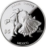 Mexico 5 Pesos Traditional Dance. Jarabe Tapatio 1997 Proof KM# 629 JARABE TAPATIO $5 MO 1997 MEXICO coin reverse