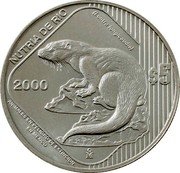 Mexico 5 Pesos Neotropical River Otter 2000 KM# 656 NUTRIA DE RIO 2000 ANIMALES EN PELIGRO DE EXTINCION EN MEXICO MO LONTRA LONGICAUDIS $5 coin reverse Mexico 5 Pesos Neotropical River Otter 2000 KM# 656 NUTRIA DE RIO 2000 ANIMALES EN PELIGRO DE EXTINCION EN MEXICO MO LONTRA LONGICAUDIS $5 coin reverse