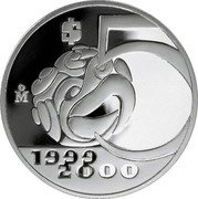Mexico 5 Pesos Aztec Bird 1999 Mo Proof KM# 632 1999 2000 M $5 coin reverse Mexico 5 Pesos Aztec Bird 1999 Mo Proof KM# 632 1999 2000 M $5 coin reverse