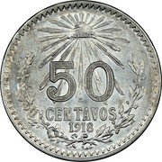 Mexico 50 Centavos Radiant Cap 1918 KM# 446 LIBERTAD 50 M CENTAVOS 1919 coin reverse Mexico 50 Centavos Radiant Cap 1918 KM# 446 LIBERTAD 50 M CENTAVOS 1919 coin reverse